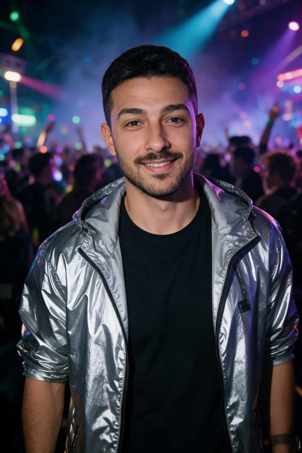 Neon rave night: AI photo generated from the selfie on the left