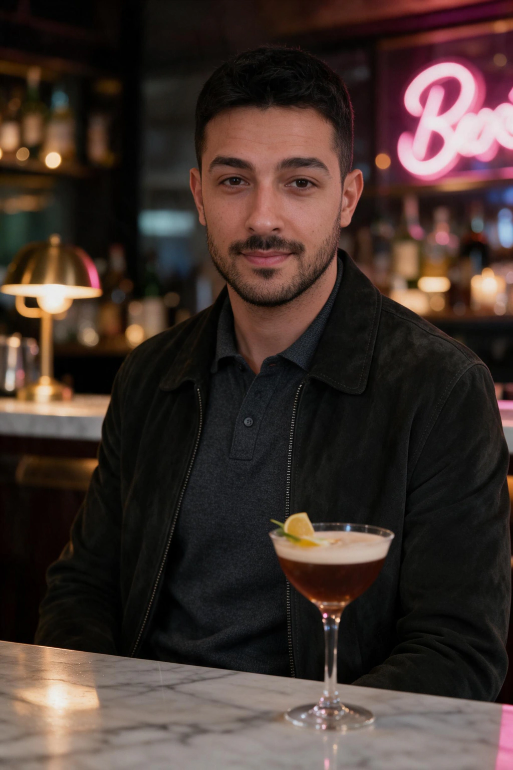 AI Nightlife Photos for Club, Rooftop, and VIP Looks: cocktail bar example, generated from one selfie | MakeAiPhotos