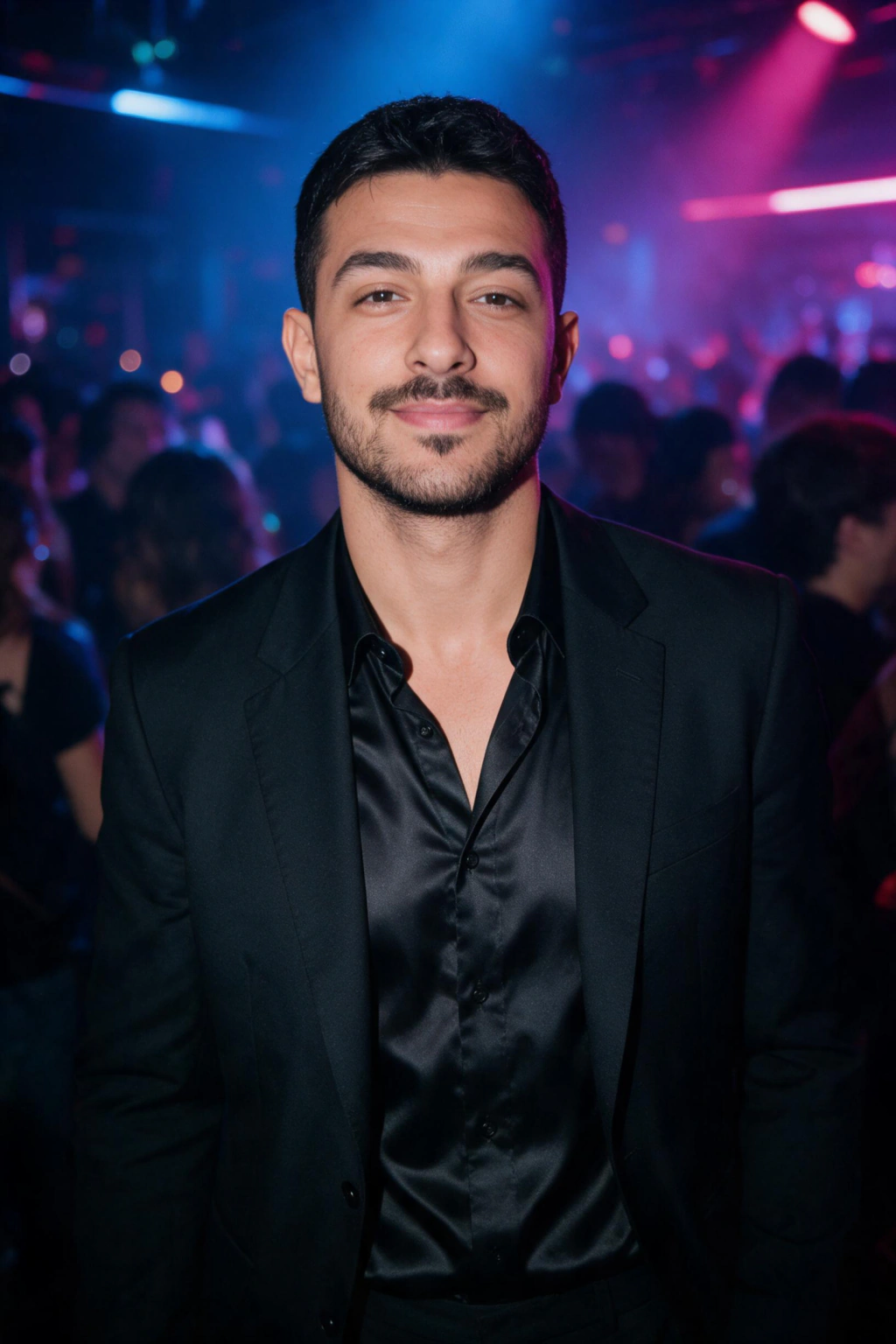 Neon nightclub: AI photo generated from the selfie on the left