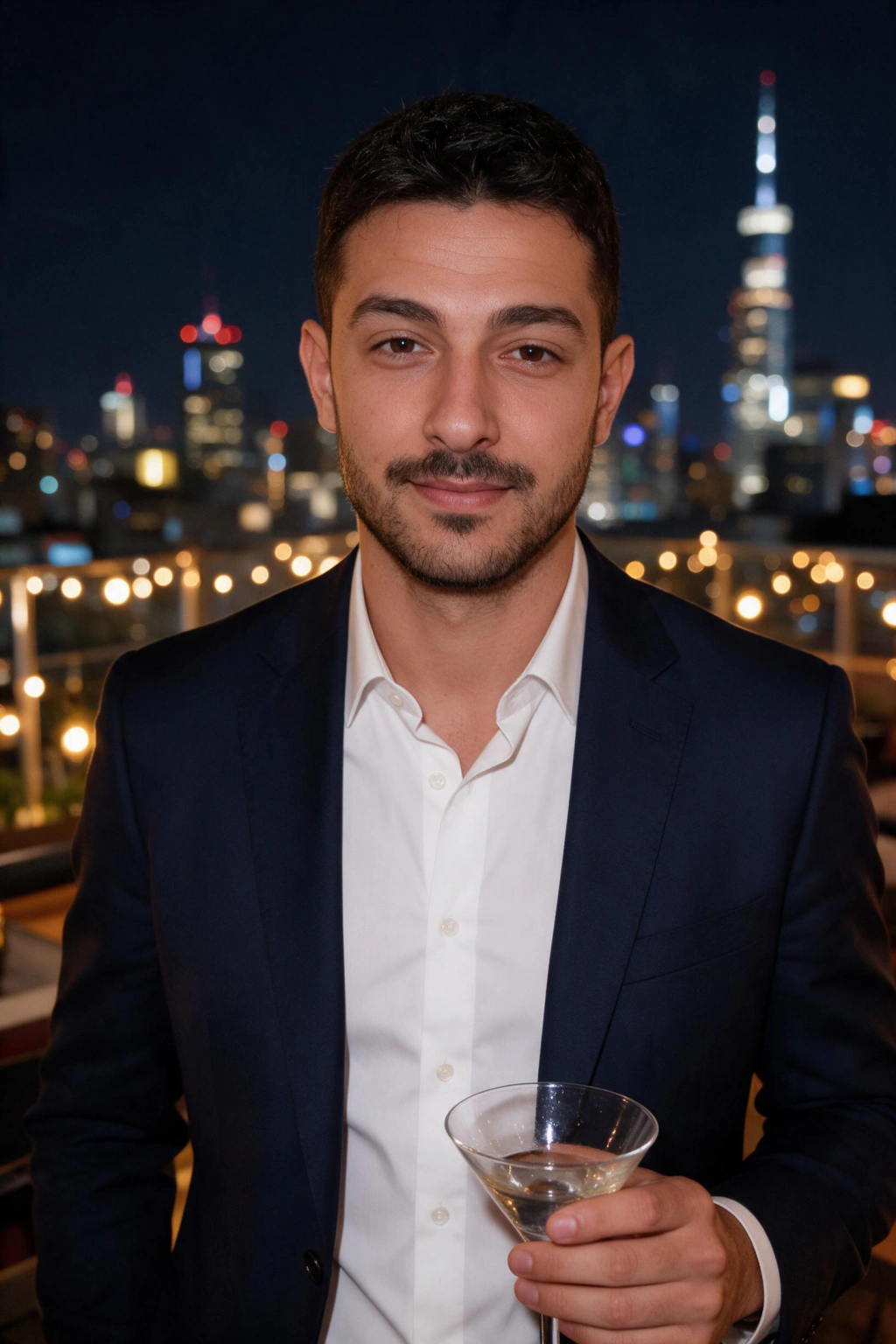 Rooftop bar: AI photo generated from the selfie on the left